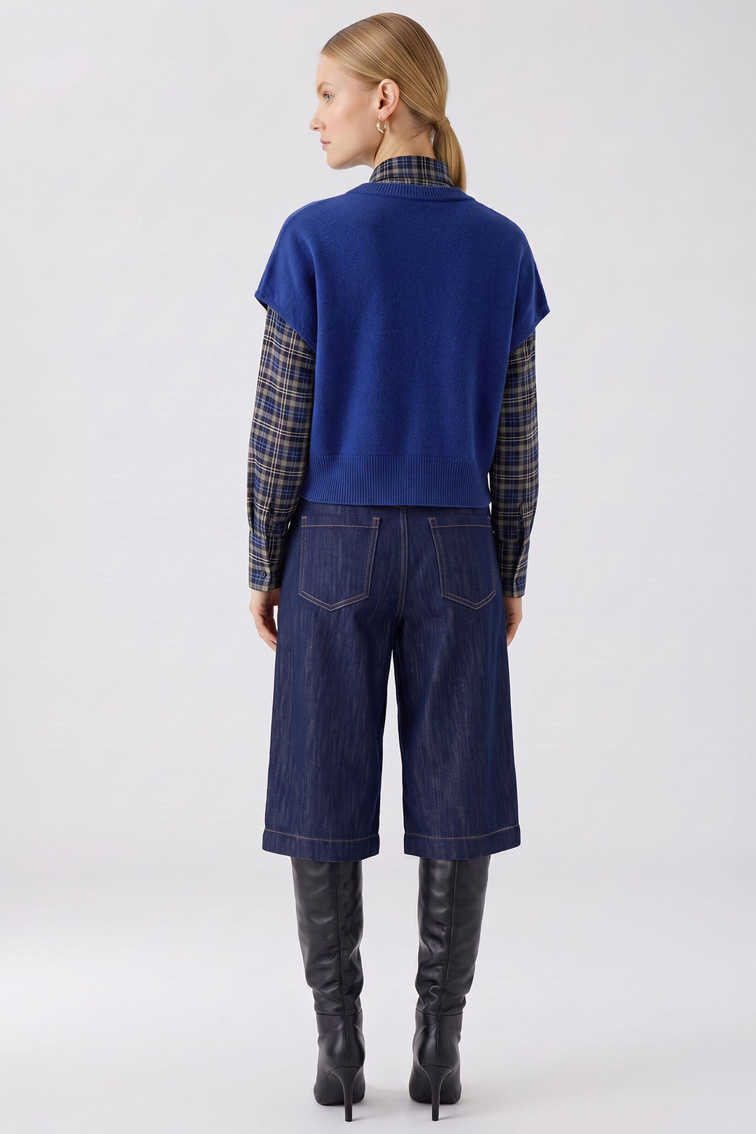 Oui Royal Blue Short Sleeve Jumper 98961 5424, full length back view on model