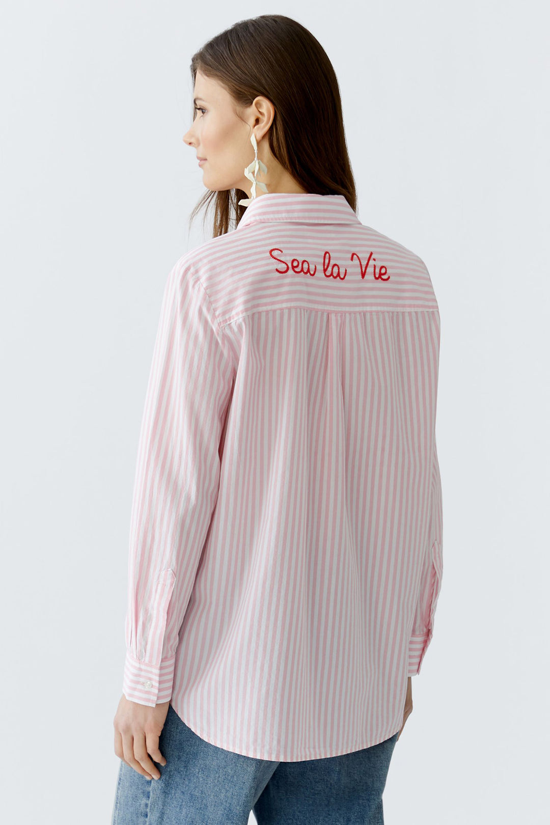 Oui Shirt 93683 Rose White Stripe 0301 - Olivia Grace Fashion