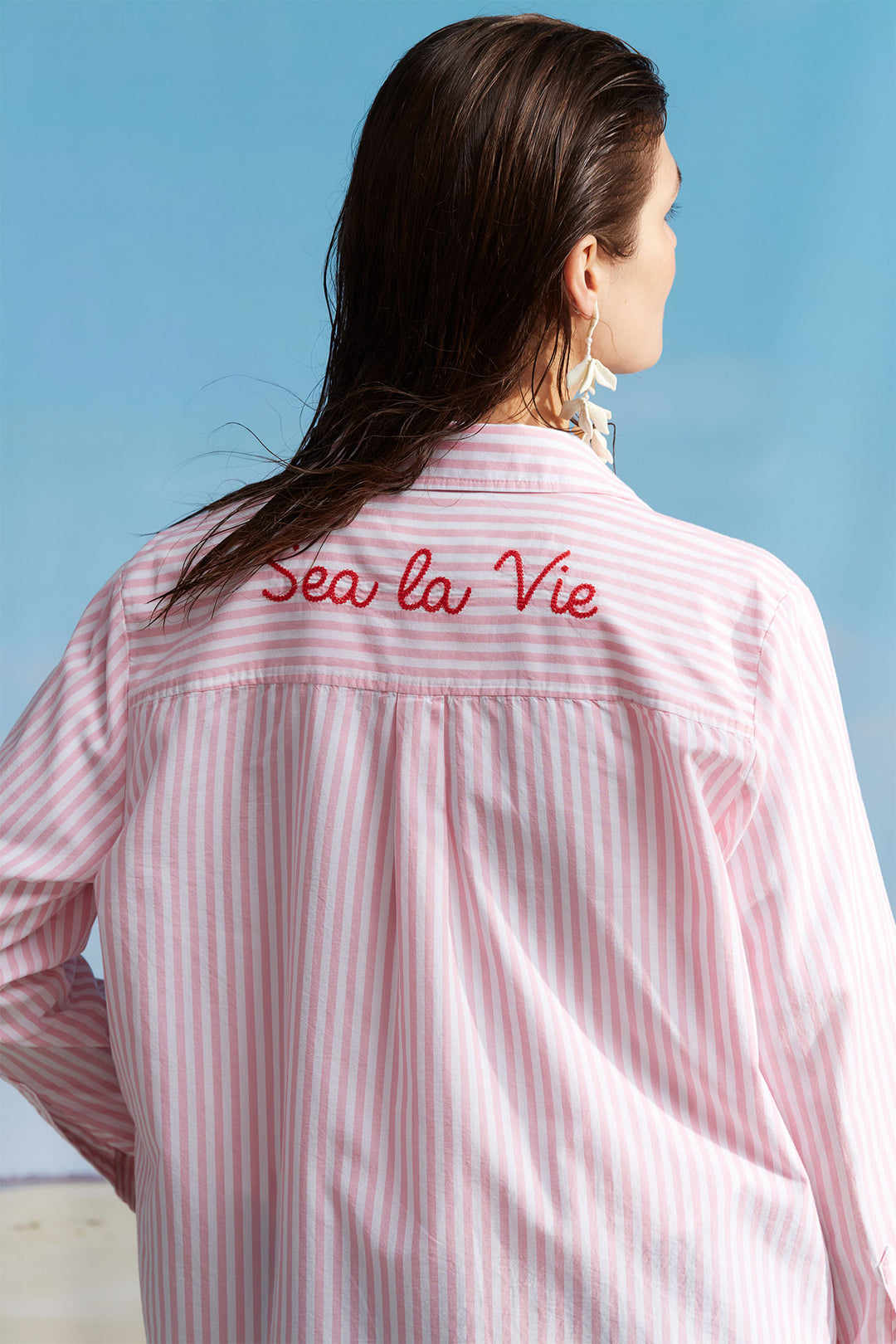 Oui Shirt 93683 Rose White Stripe 0301 - Olivia Grace Fashion