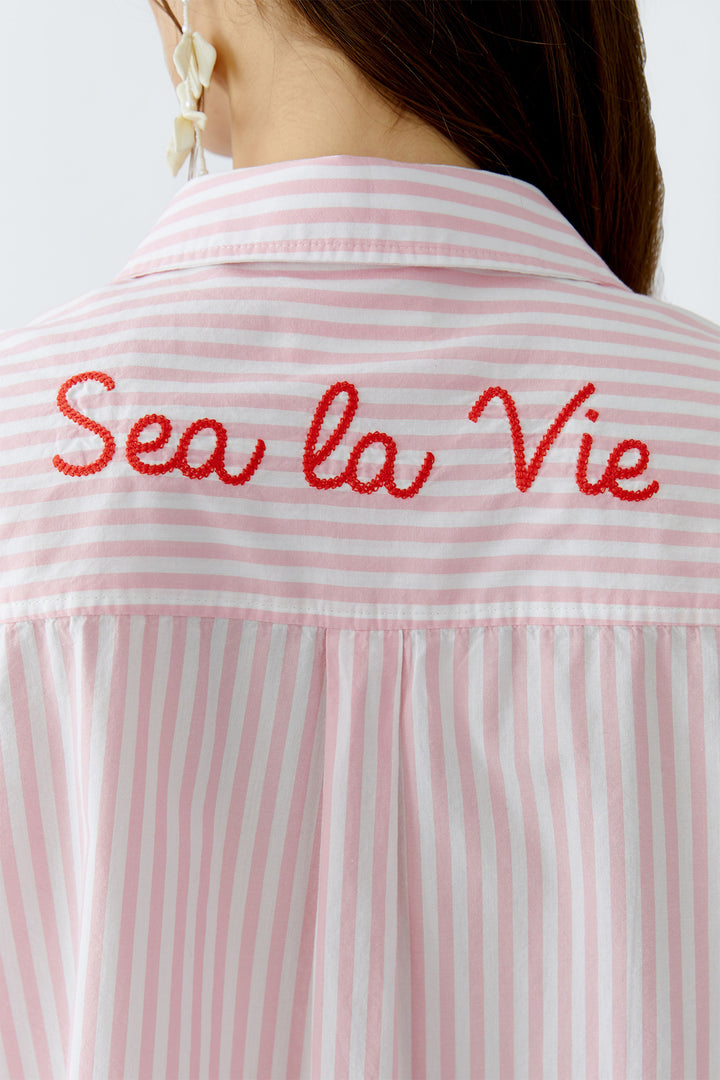 Oui Shirt 93683 Rose White Stripe 0301 - Olivia Grace Fashion