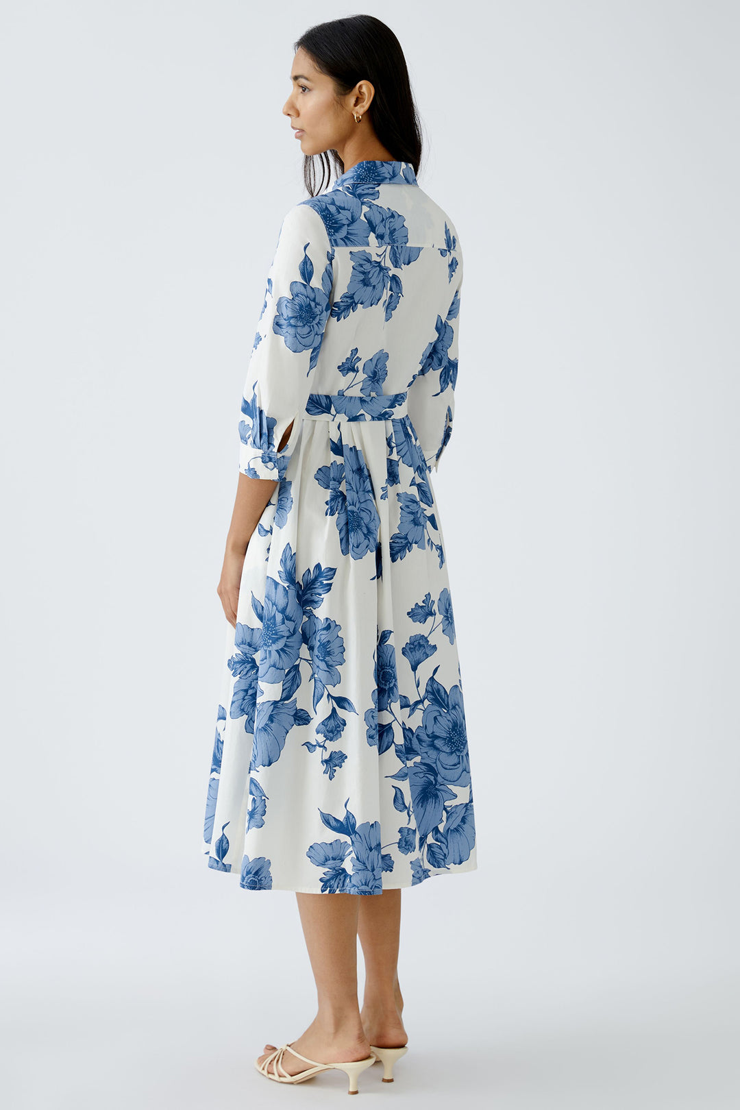 Oui Shirt Dress Blue White Floral Print Midi Length 92855 0531 - Olivia Grace Fashion