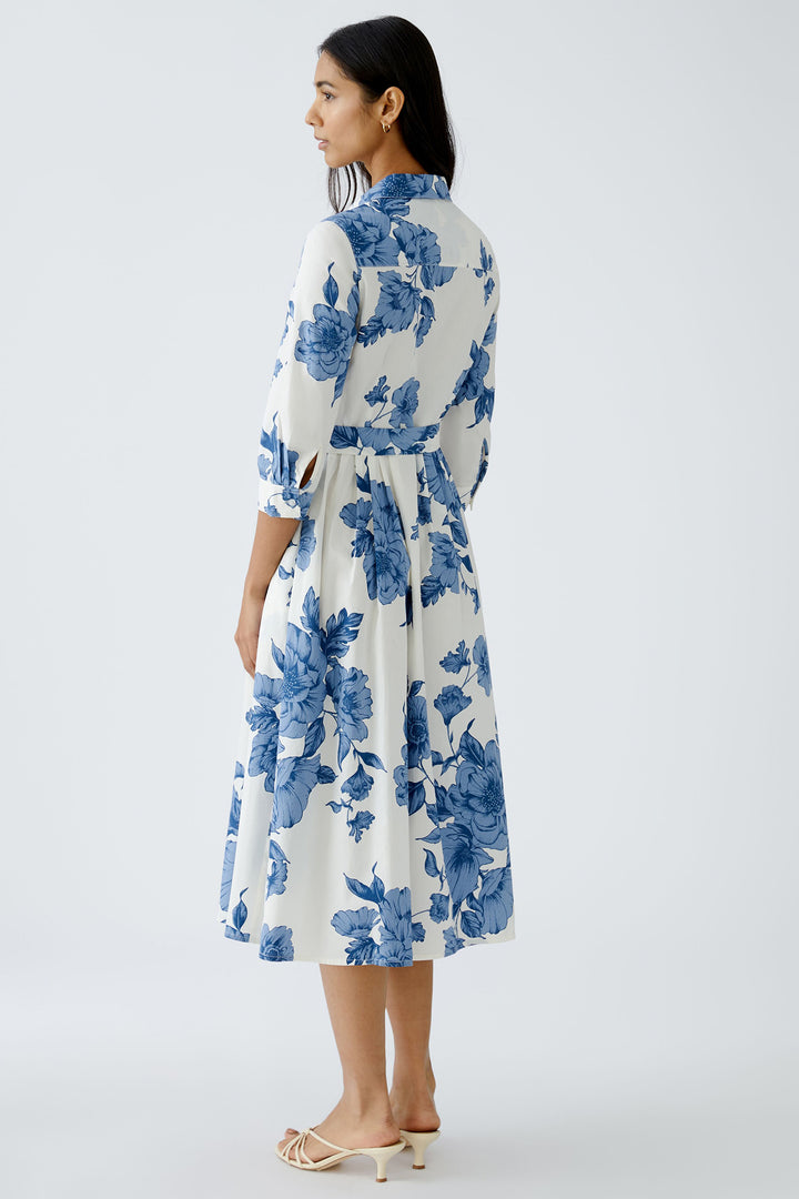 Oui Shirt Dress Blue White Floral Print Midi Length 92855 0531 - Olivia Grace Fashion