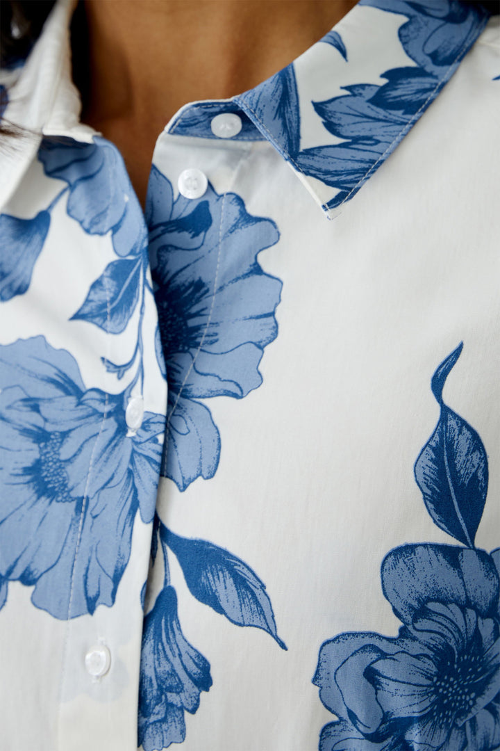Oui Shirt Dress Blue White Floral Print Midi Length 92855 0531 - Olivia Grace Fashion