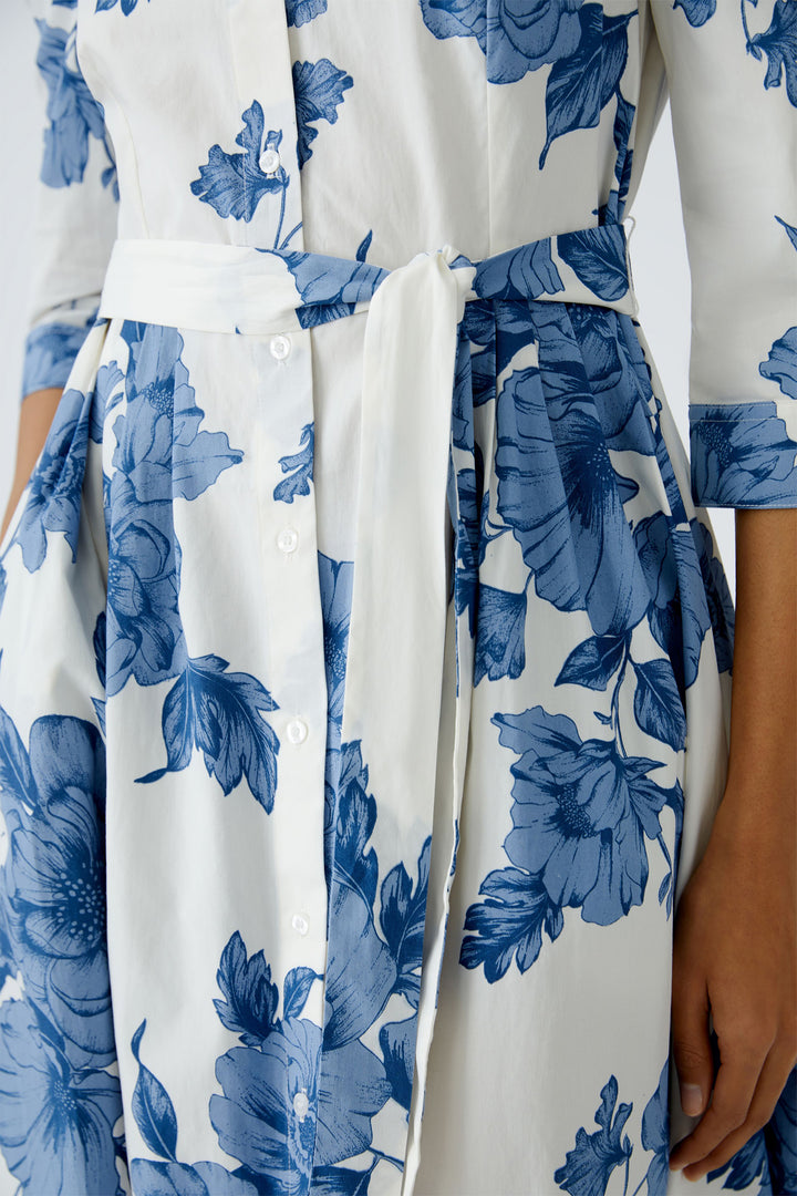 Oui Shirt Dress Blue White Floral Print Midi Length 92855 0531 - Olivia Grace Fashion