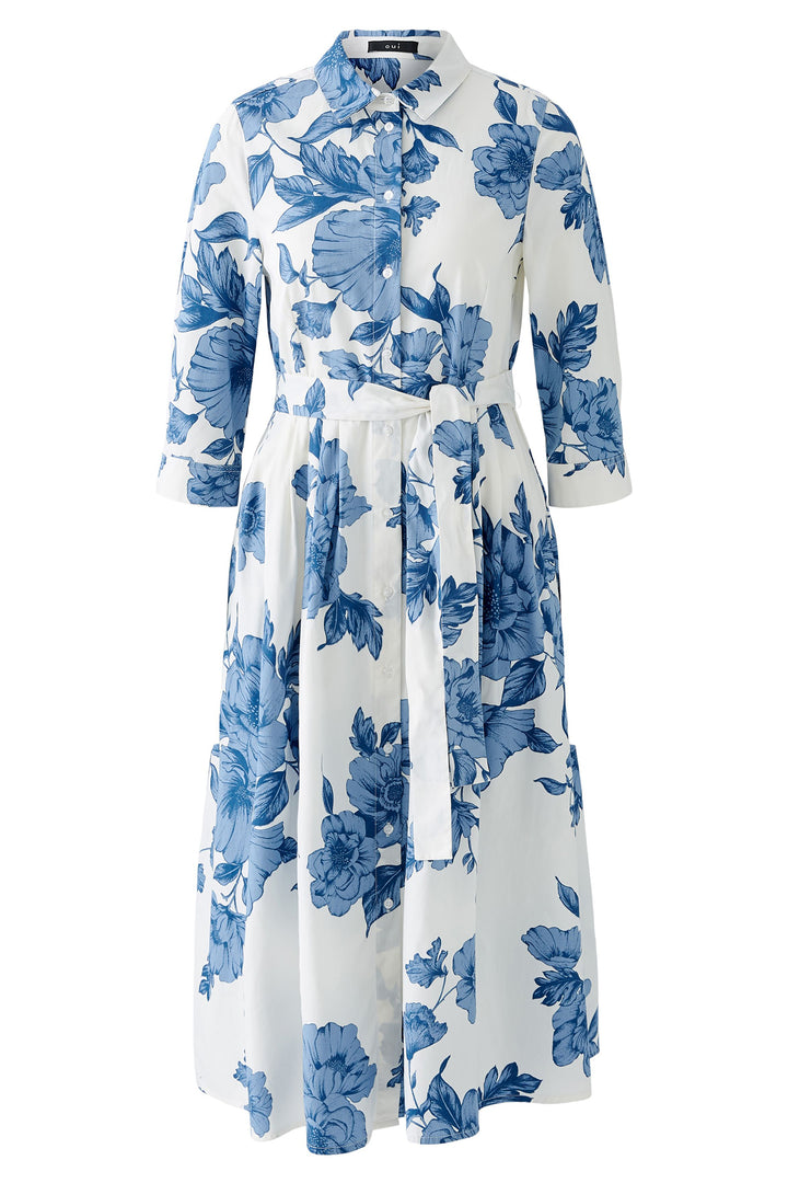 Oui Shirt Dress Blue White Floral Print Midi Length 92855 0531 - Olivia Grace Fashion
