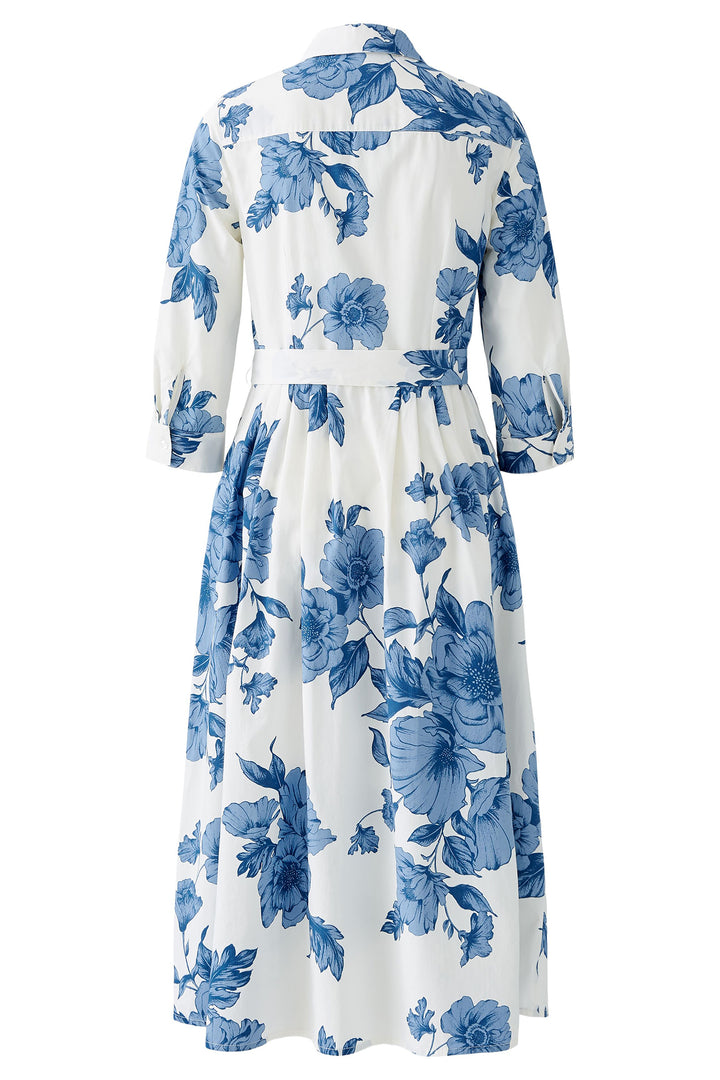 Oui Shirt Dress Blue White Floral Print Midi Length 92855 0531 - Olivia Grace Fashion