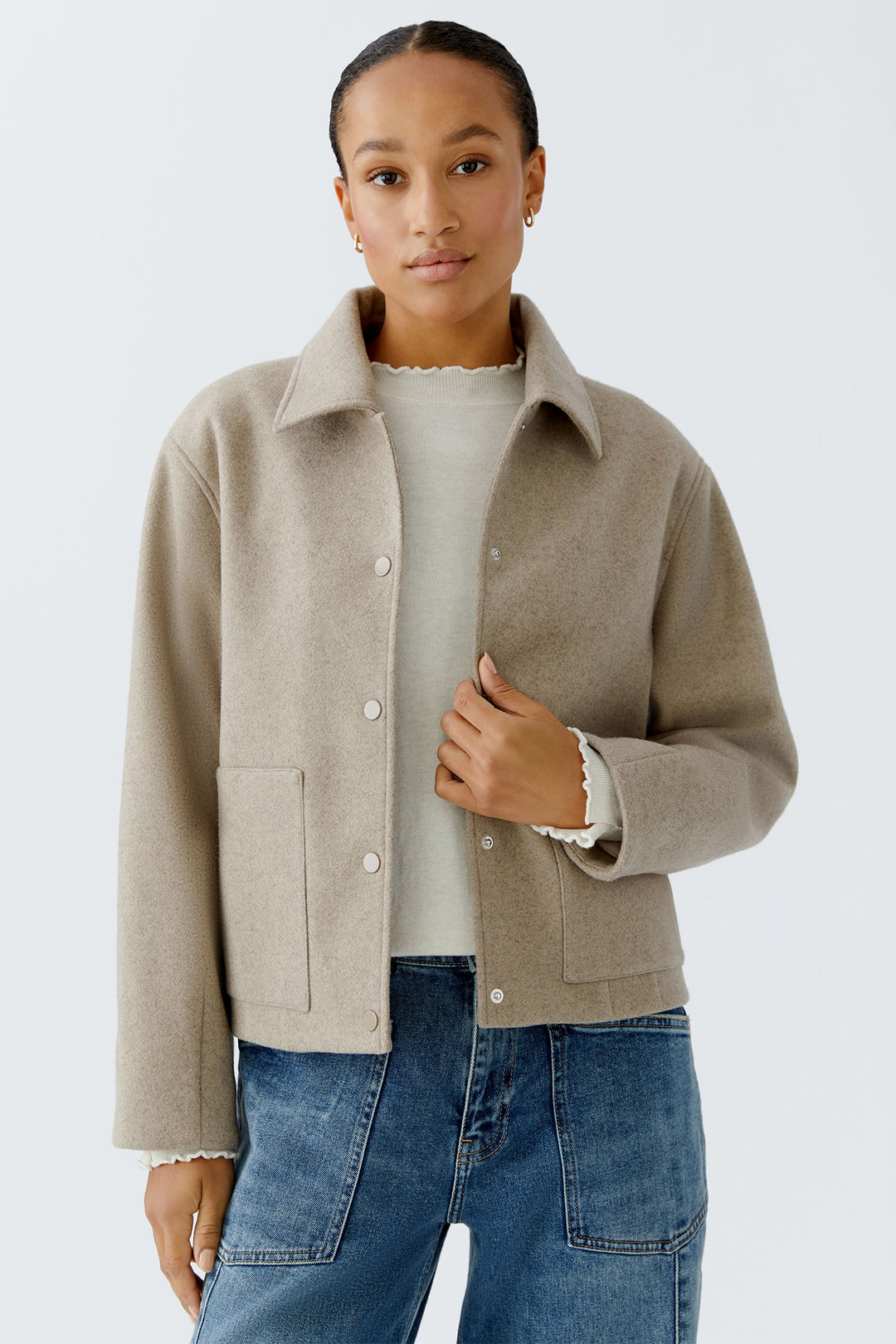 Oui Shirt Jacket 95695 Taupe 8139 - Olivia Grace Fashion