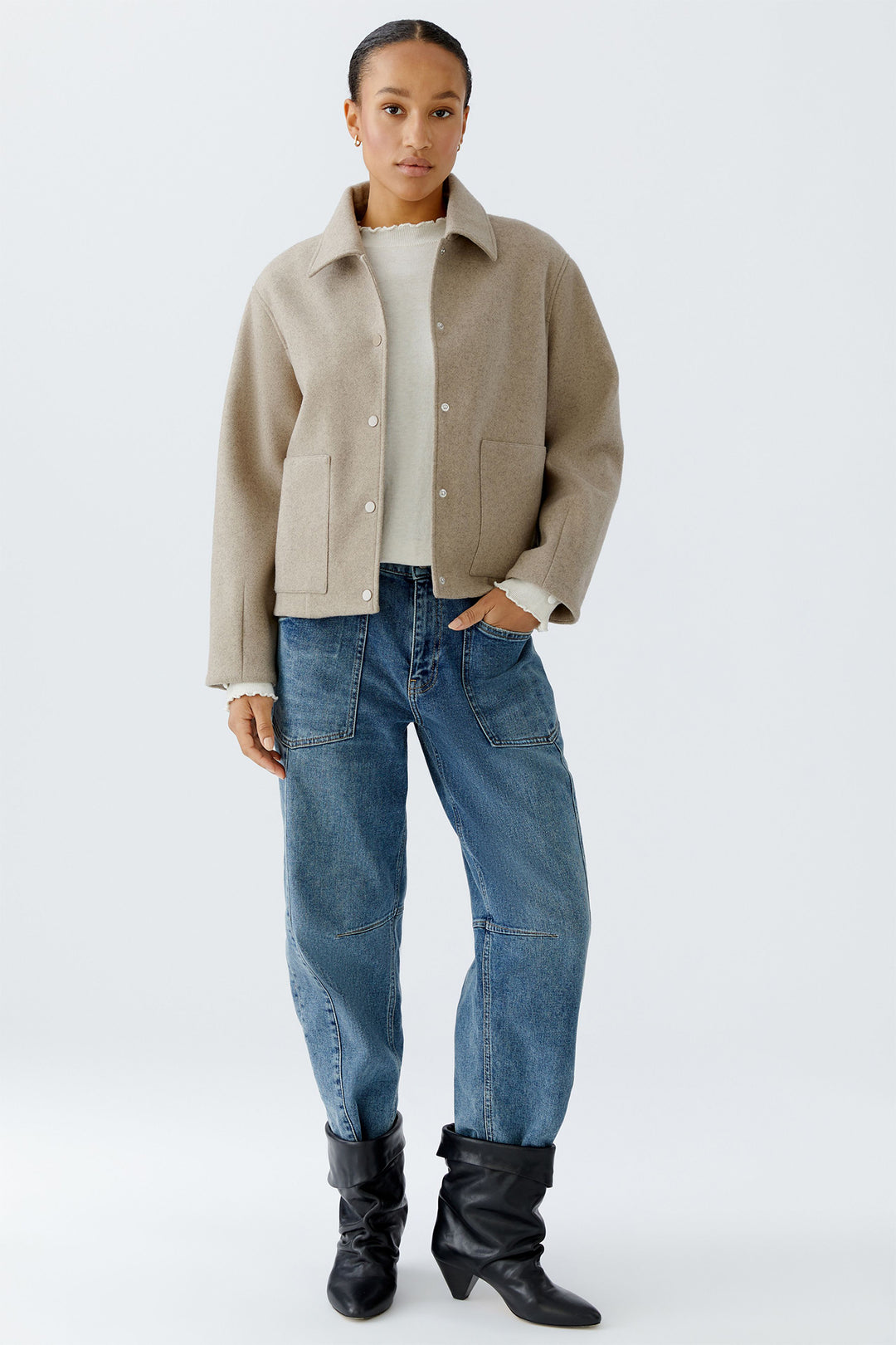 Oui Shirt Jacket 95695 Taupe 8139 - Olivia Grace Fashion