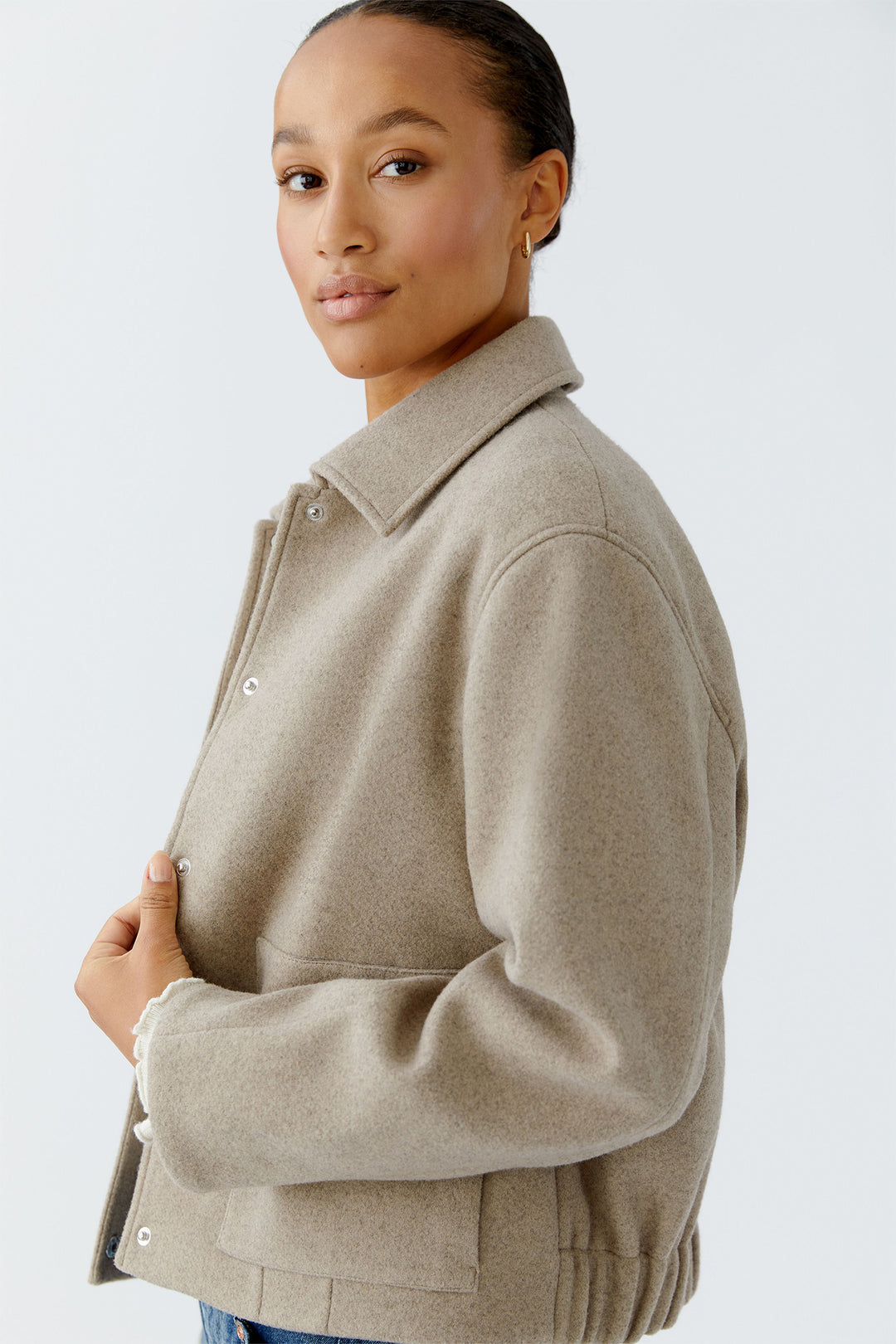 Oui Shirt Jacket 95695 Taupe 8139 - Olivia Grace Fashion