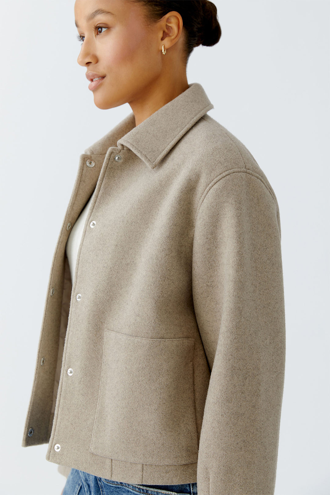 Oui Shirt Jacket 95695 Taupe 8139 - Olivia Grace Fashion