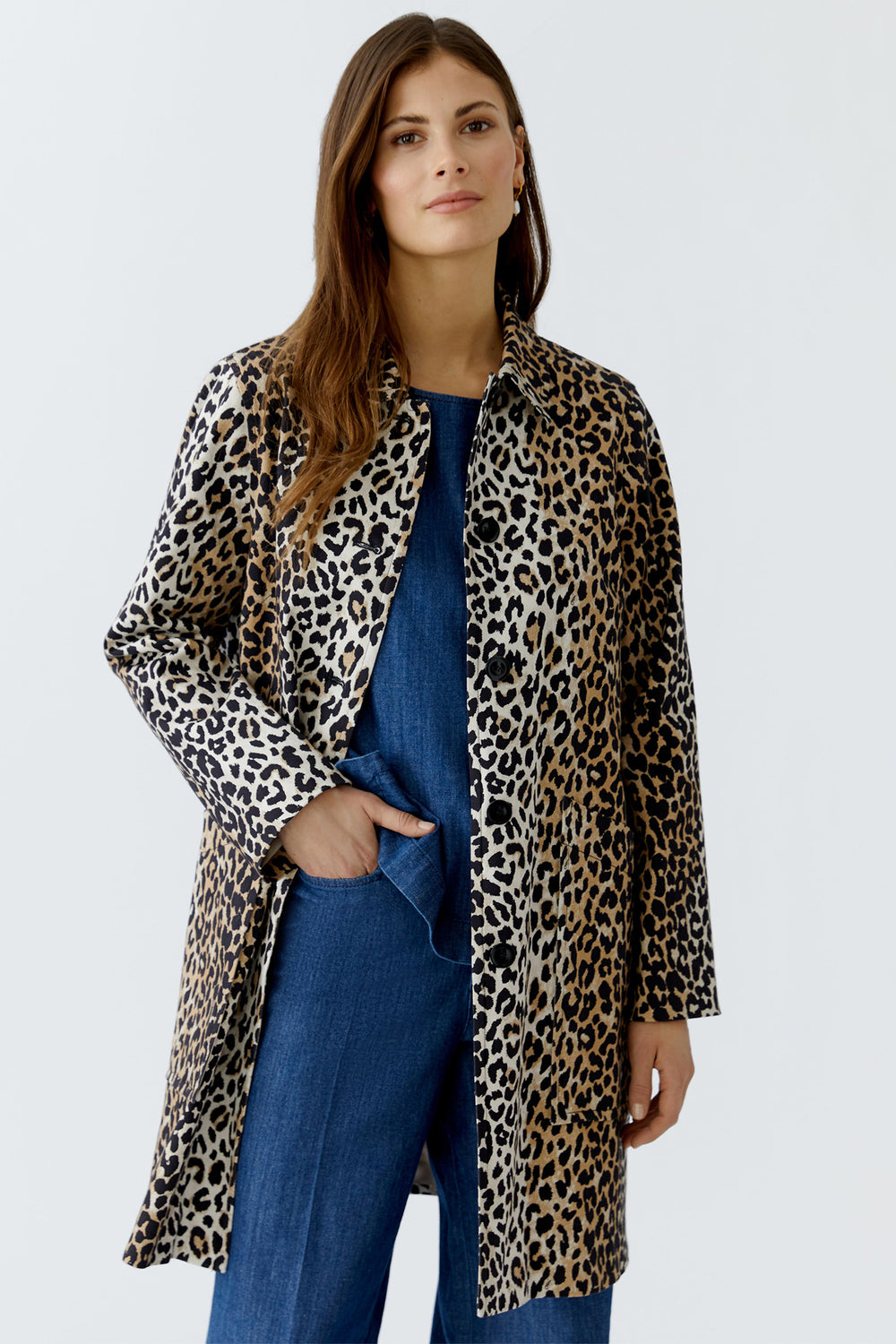 Oui Short Coat 93835 Animal Print Camel Black 0779 - Olivia Grace Fashion
