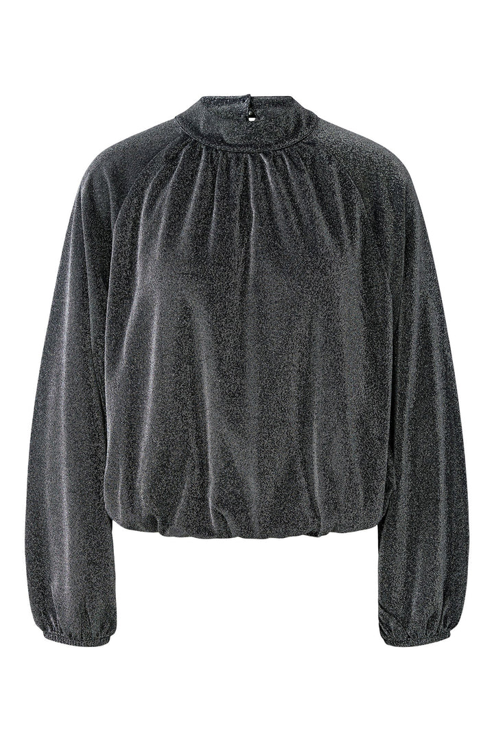 Oui Silver Black High Neck Blouse 99981 0969, front view