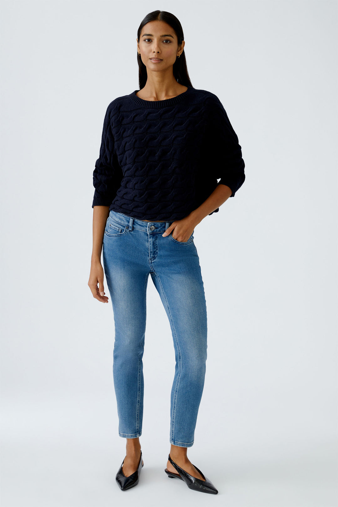 Oui Sirah Jumper 94609 Dark Blue Twist Knit 5742 - Olivia Grace Fashion