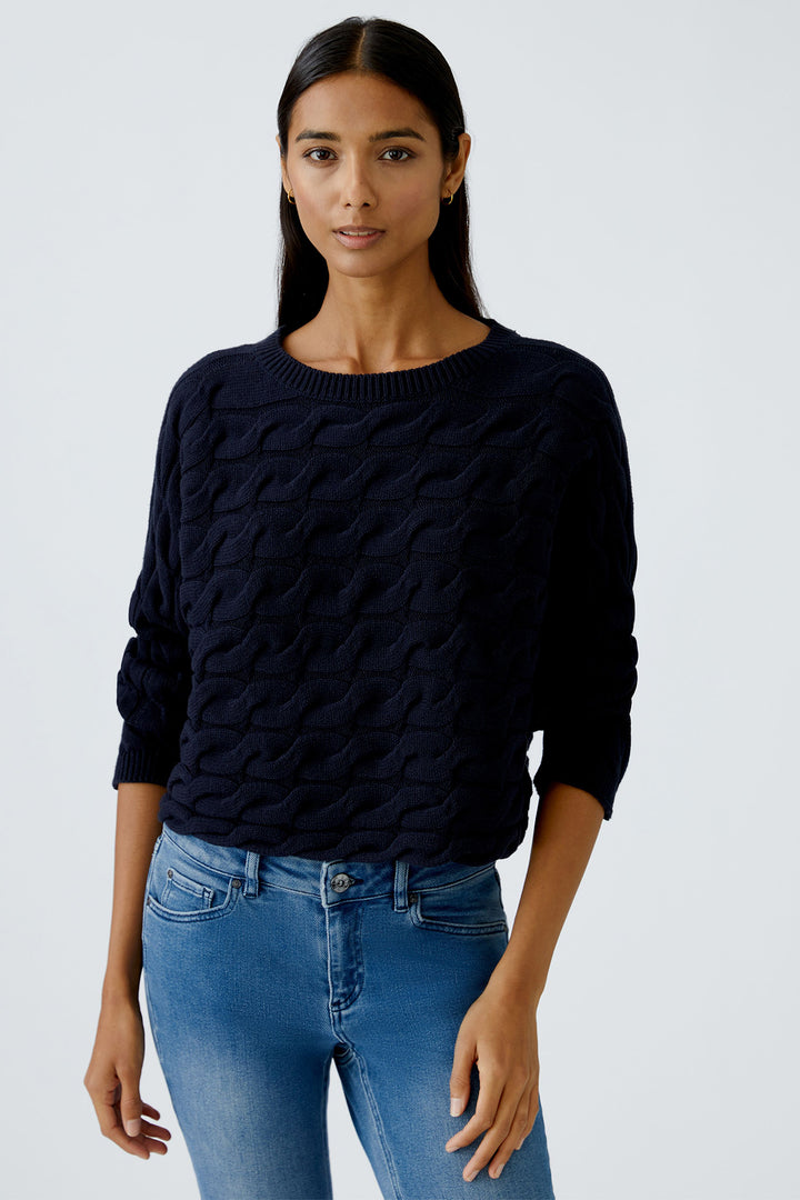 Oui Sirah Jumper 94609 Dark Blue Twist Knit 5742 - Olivia Grace Fashion