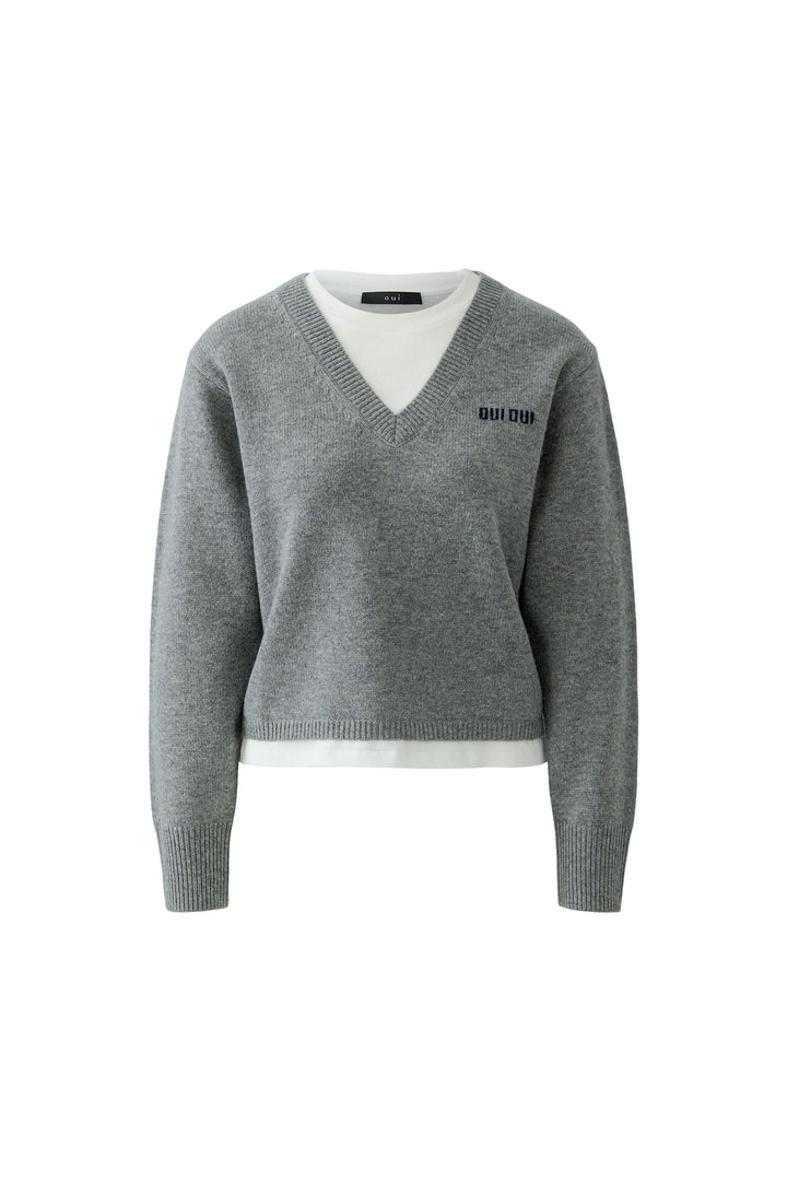 Oui Steel Grey 2-in-1 T-Shirt Jumper 98037