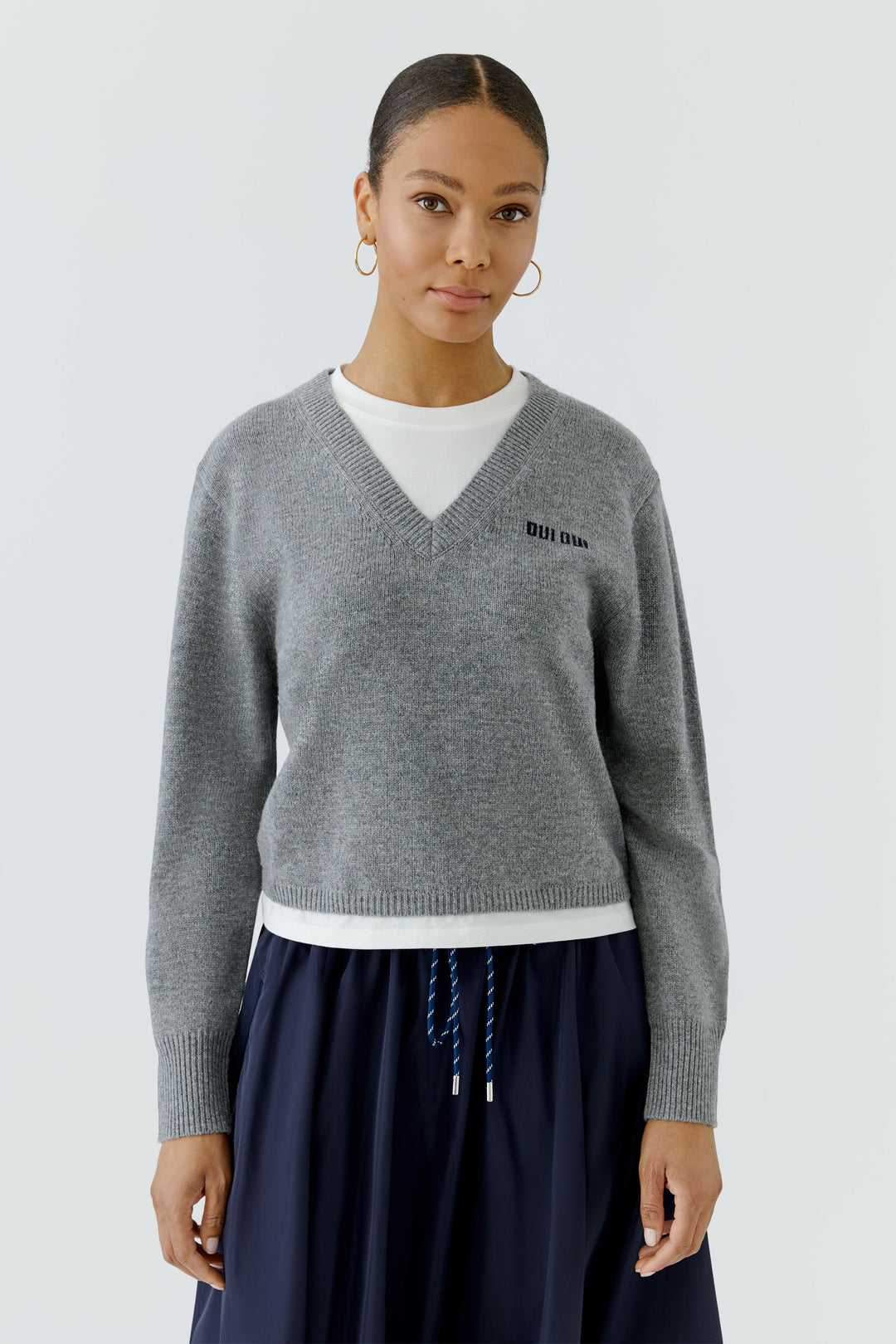 Oui Steel Grey 2-in-1 T-Shirt Jumper 98037