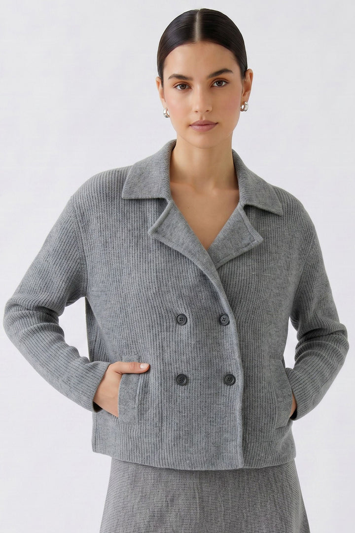 Oui Ribbed Knit Steel Grey Jacket at Olivia Grace Fashion