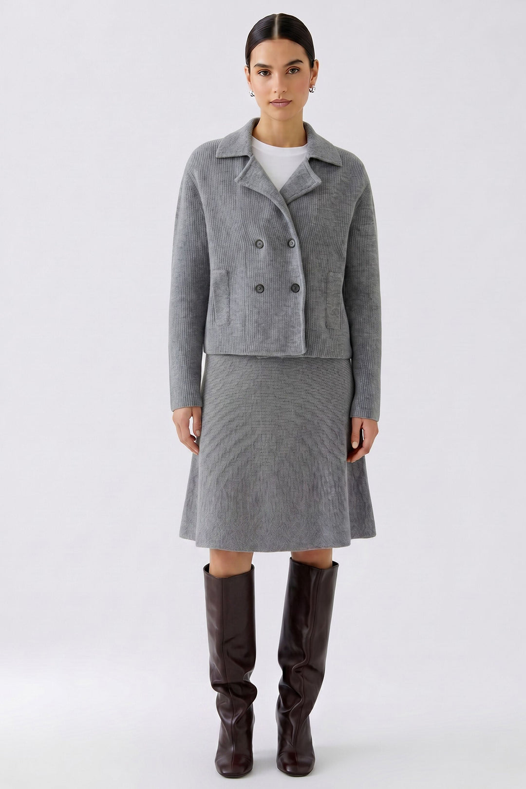 Oui Ribbed Knit Steel Grey Jacket at Olivia Grace Fashion