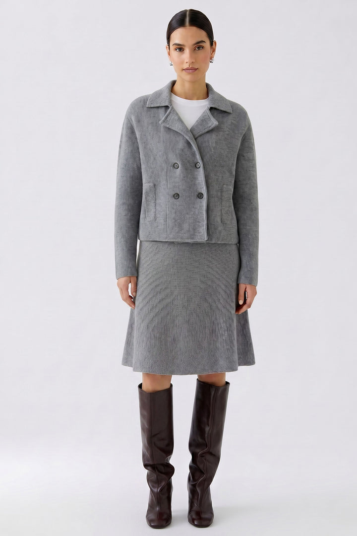 Oui Ribbed Knit Steel Grey Jacket at Olivia Grace Fashion