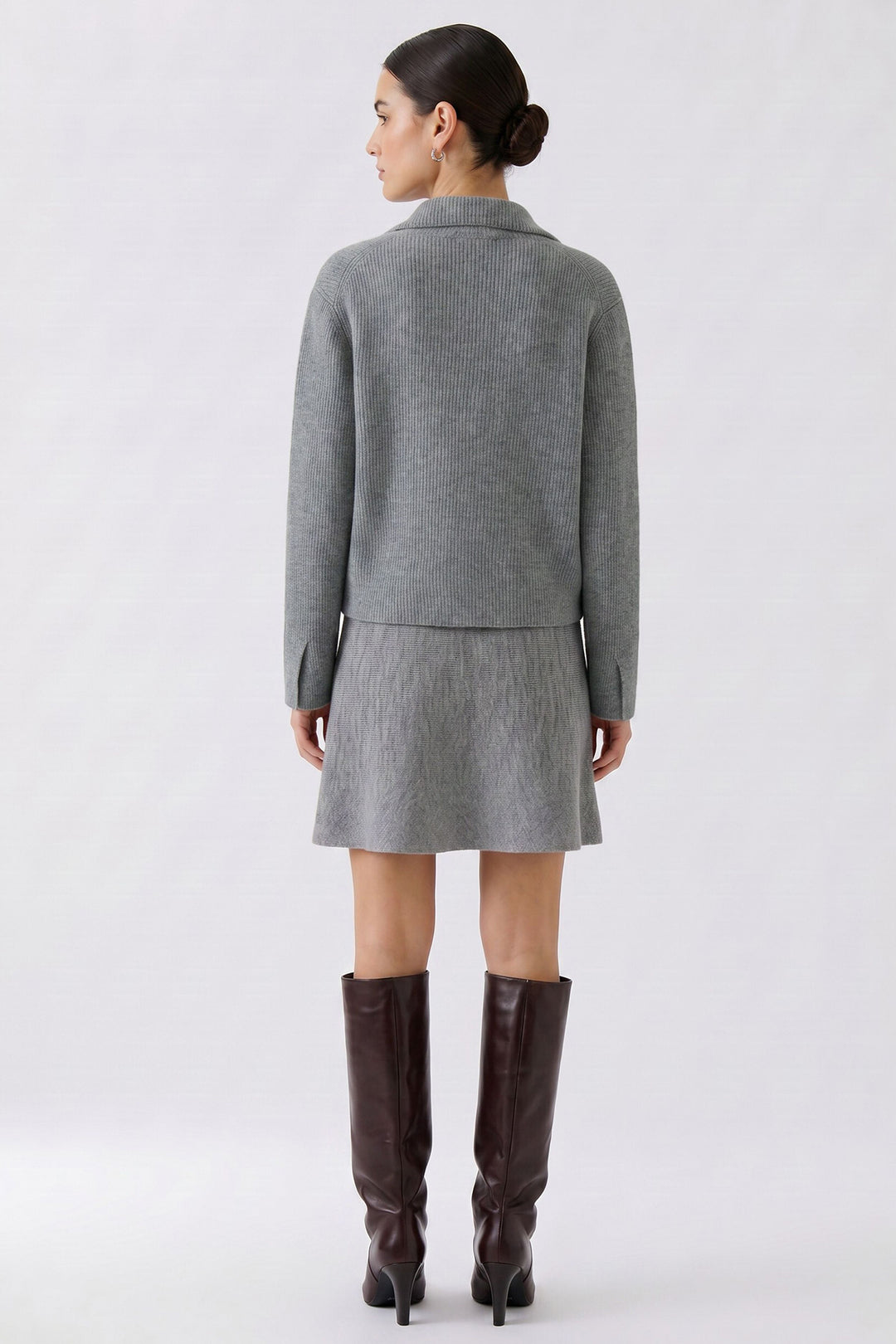 Oui Ribbed Knit Steel Grey Jacket at Olivia Grace Fashion