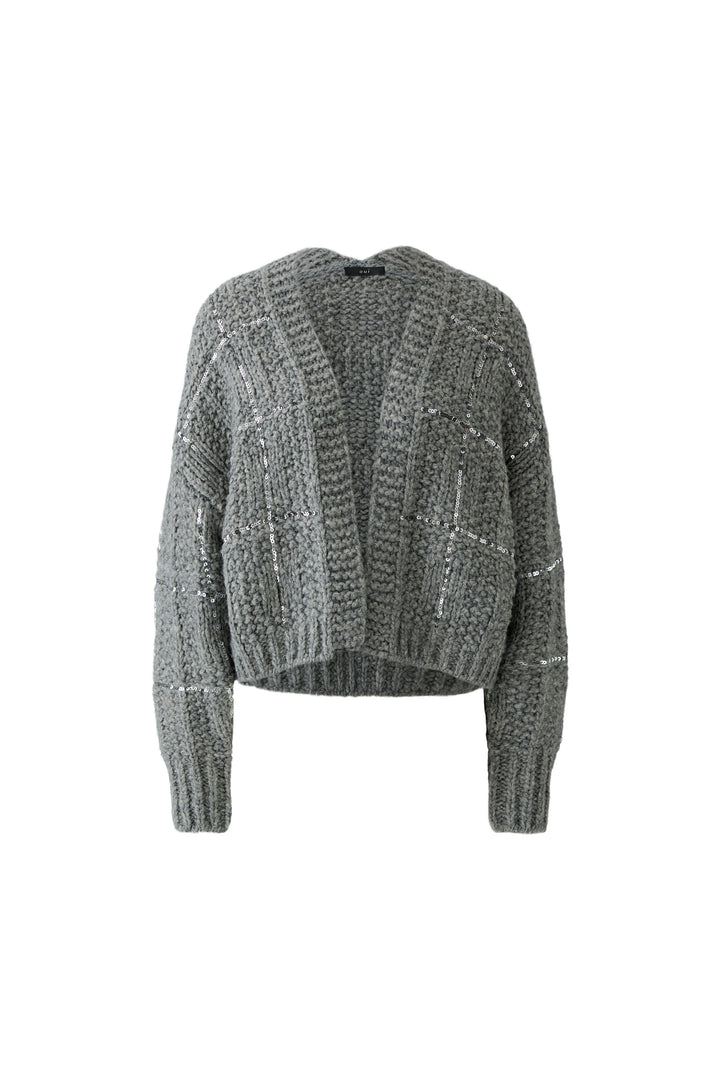 Oui Chunky Knit Steel Grey Sequin Cardigan at Olivia Grace Fashion