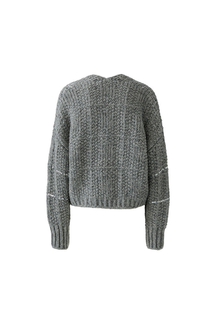 Oui Chunky Knit Steel Grey Sequin Cardigan at Olivia Grace Fashion