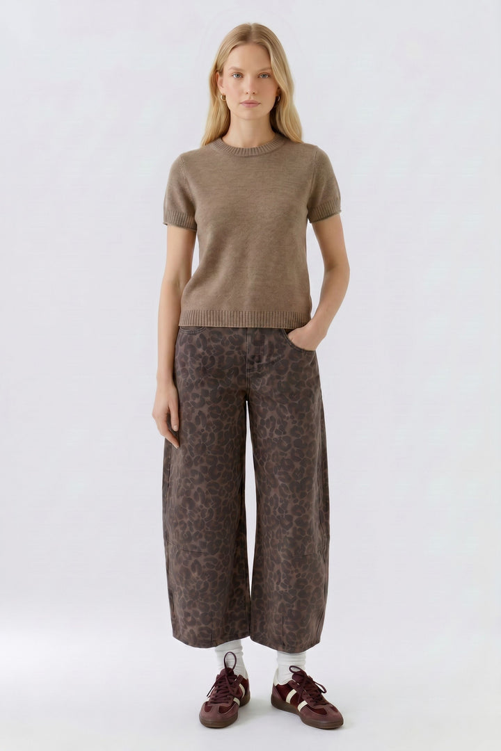 Oui Taupe Melange Short Sleeve Jumper 98007 at Olivia Grace Fashion