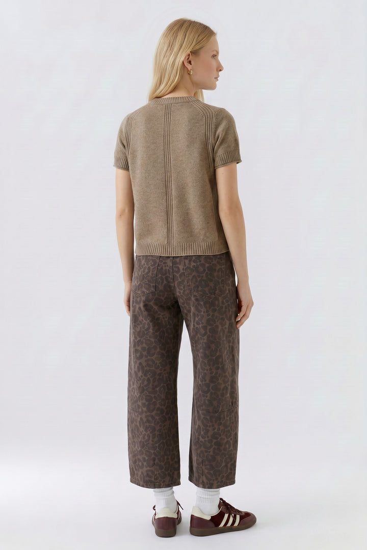 Oui Taupe Melange Short Sleeve Jumper 98007 at Olivia Grace Fashion