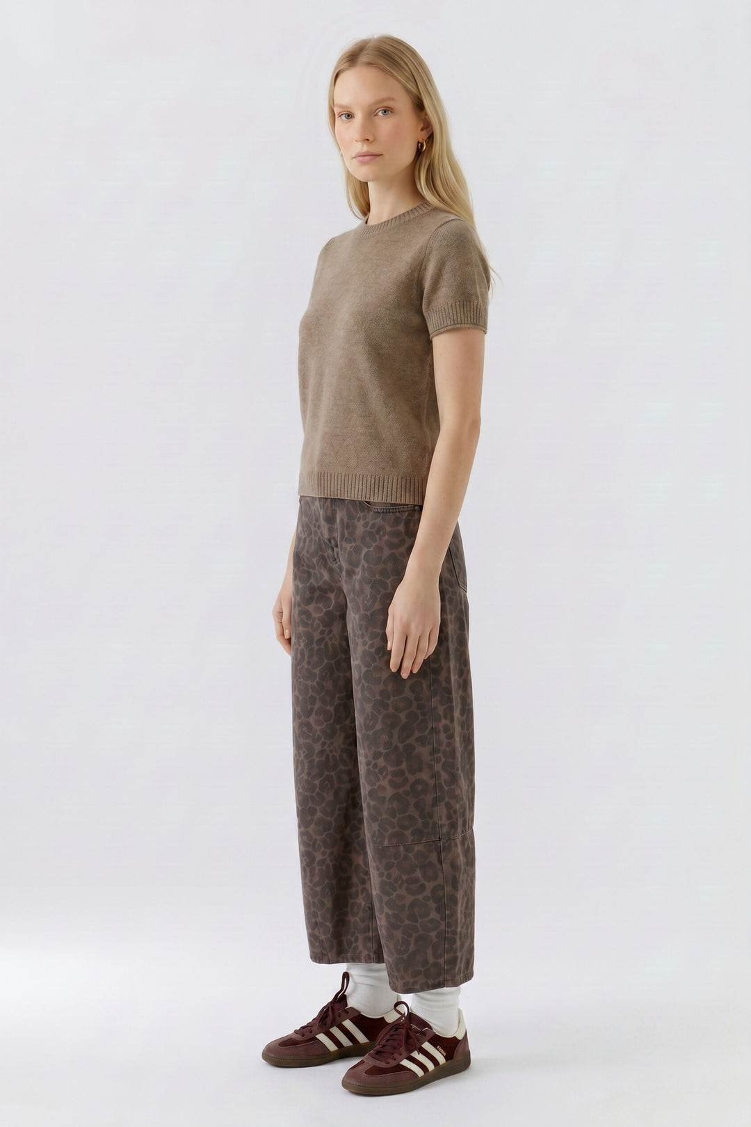 Oui Taupe Melange Short Sleeve Jumper 98007 at Olivia Grace Fashion