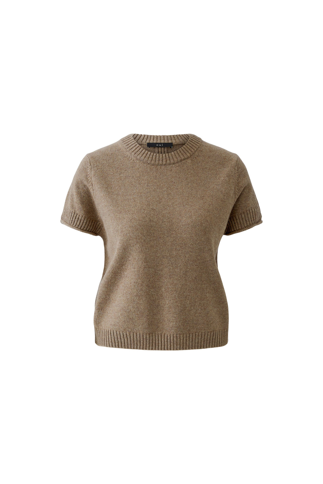 Oui Taupe Melange Short Sleeve Jumper 98007 at Olivia Grace Fashion