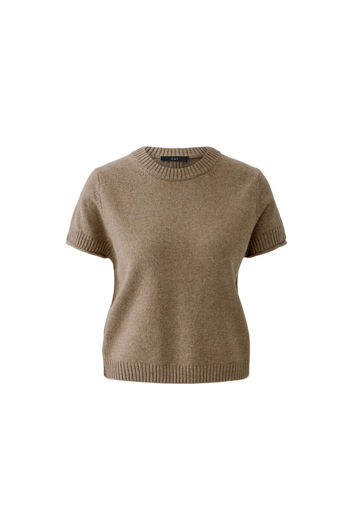 Oui Taupe Melange Short Sleeve Jumper 98007 at Olivia Grace Fashion