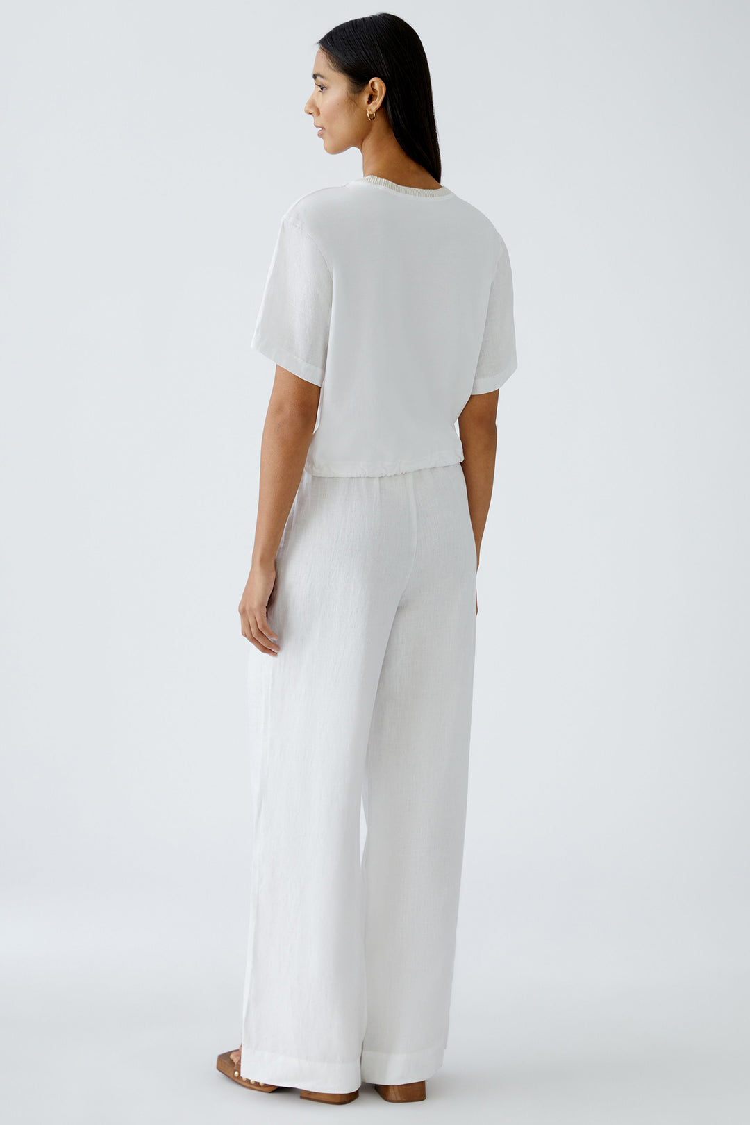 Oui Top Drawstring Waist Frayed Seam Optic White 92936 1002 - Olivia Grace Fashion
