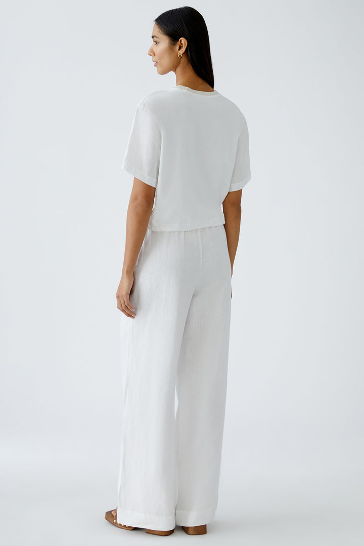 Oui Top Drawstring Waist Frayed Seam Optic White 92936 1002 - Olivia Grace Fashion