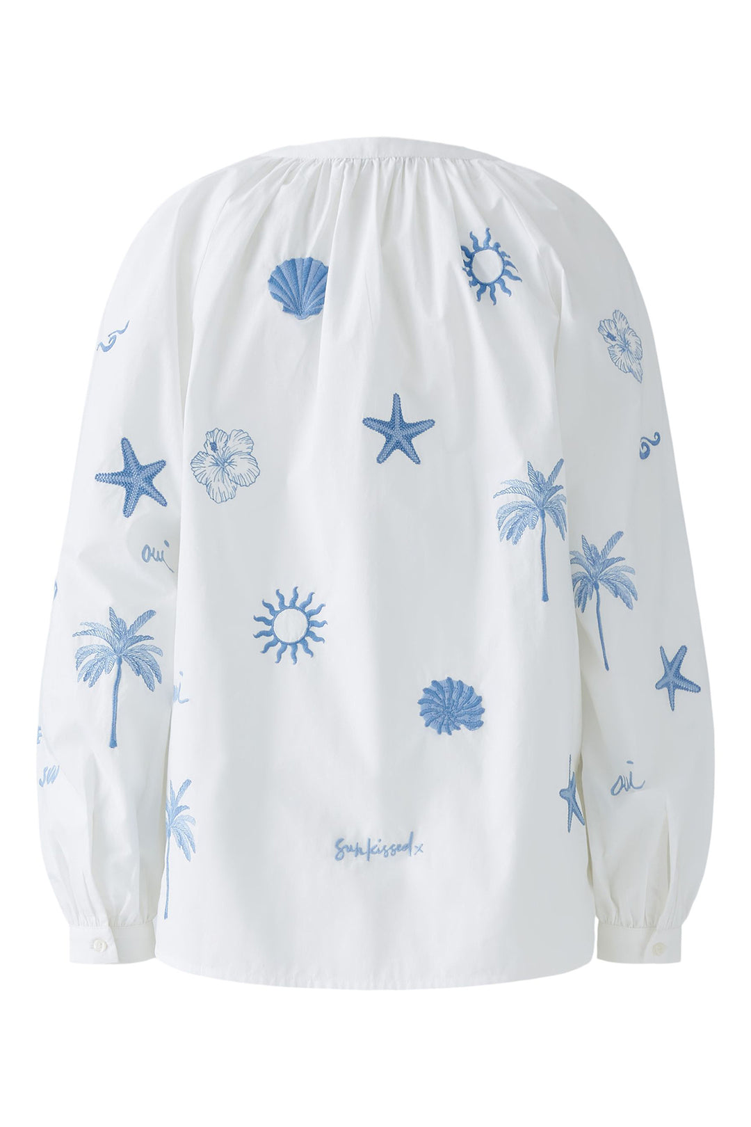 Oui Tunic Optic White Blue Embroidered Tropical Detail 93211 1002 - Olivia Grace Fashion