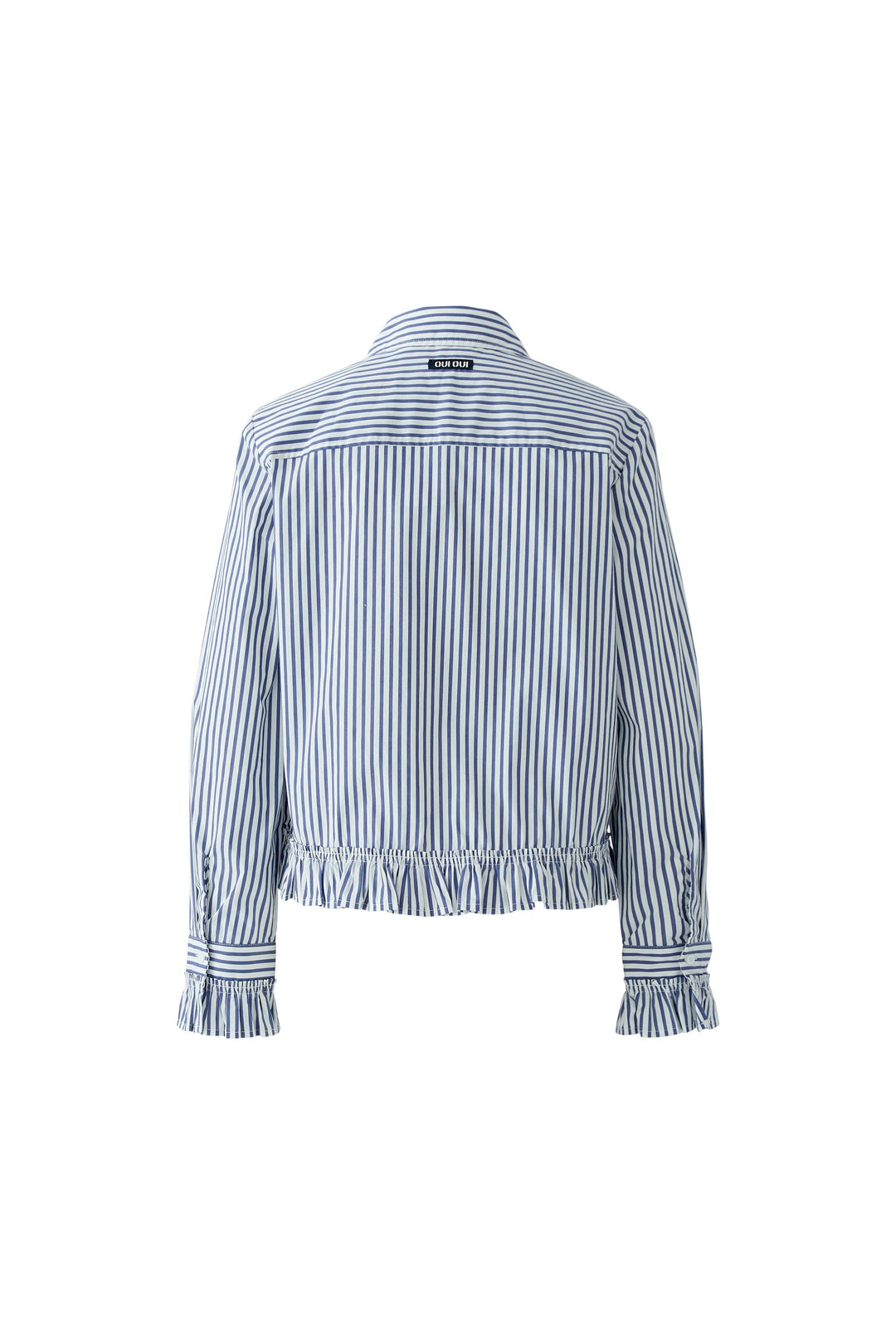 Oui White Blue Stripe Ruffle Hem Shirt Blouse 99104