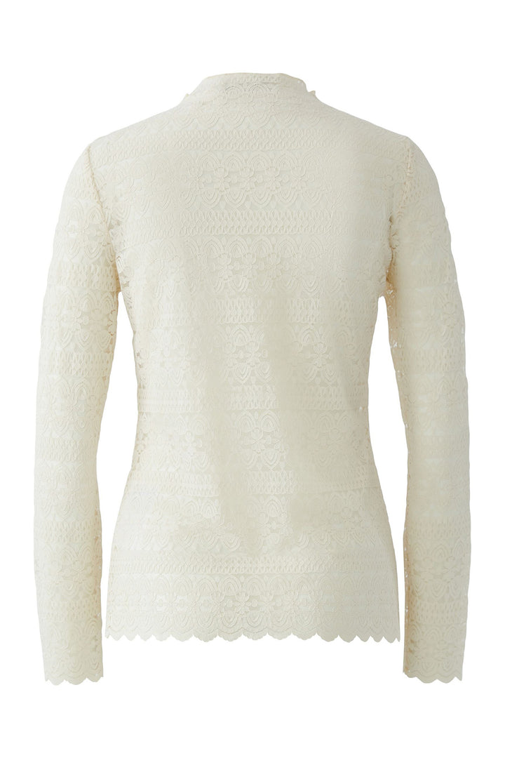 Oui Whitecap Grey White Lace Long Sleeve Top, back