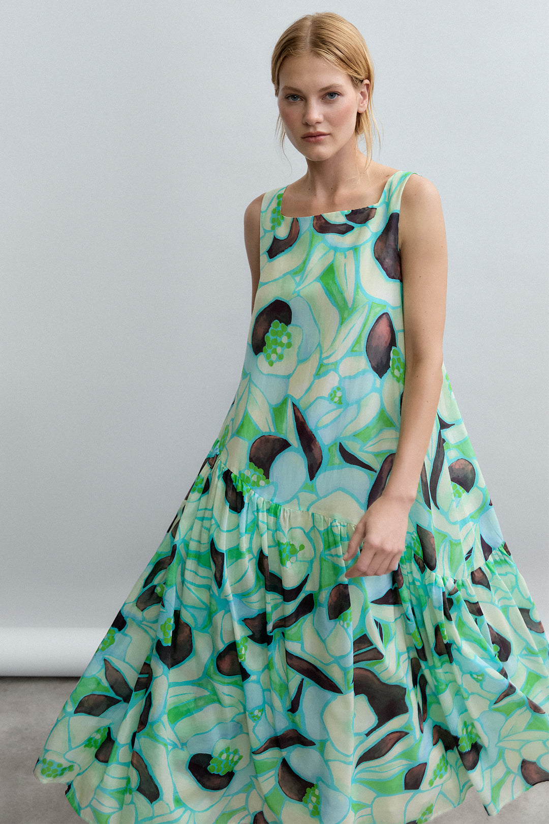 Psophia 210DRS2633 Mint Multi Print Silk Blend Sleeveless Dress