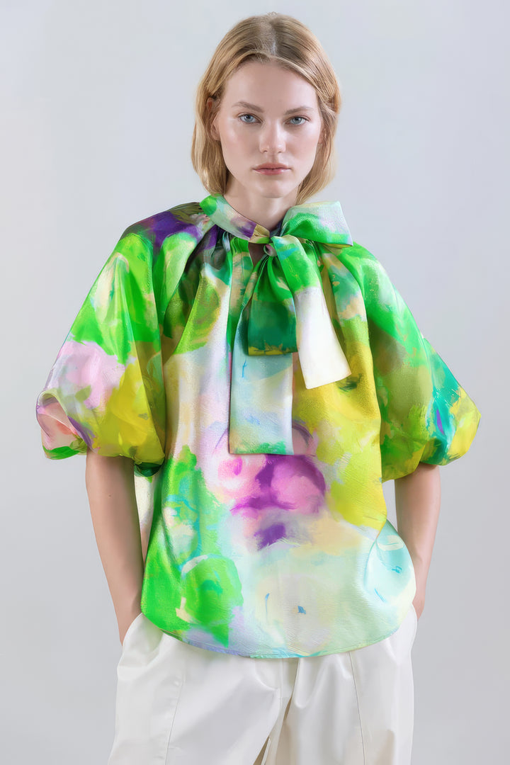 Psophia 211SHR2639 Green Abstract Floral Print Blouse