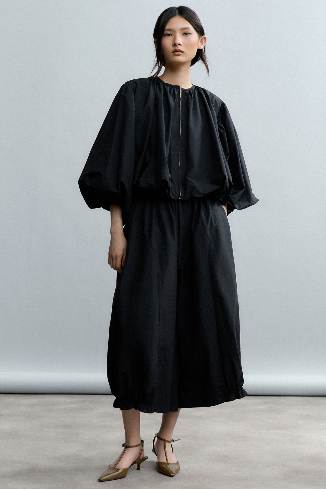 Psophia 212JKT2642 Black Zip Front Bishop Sleeve Jacket