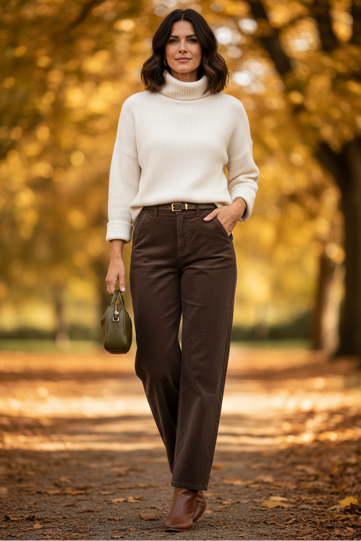 Red Button Caitlina 19W Fine Cord Mud Brown Trousers SRB5021