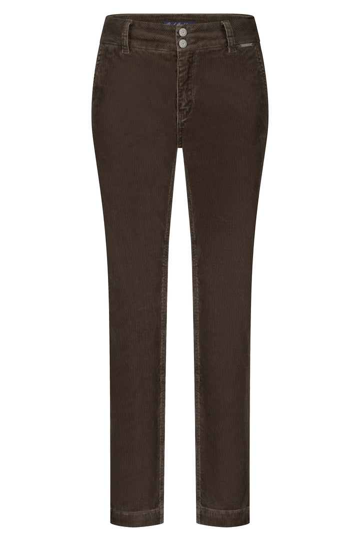 Red Button Diana Cord Tapered Leg Mud Brown Trousers SRB4671, front view