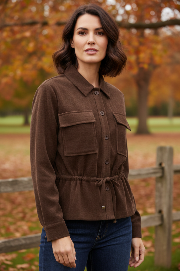 Red Button Drew Overblouse Fine Cord Brown Shirt SRB5121