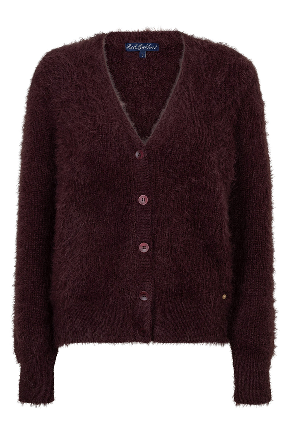 Red Button Fuzzy burgundy cardigan at Olivia Grace Fashion