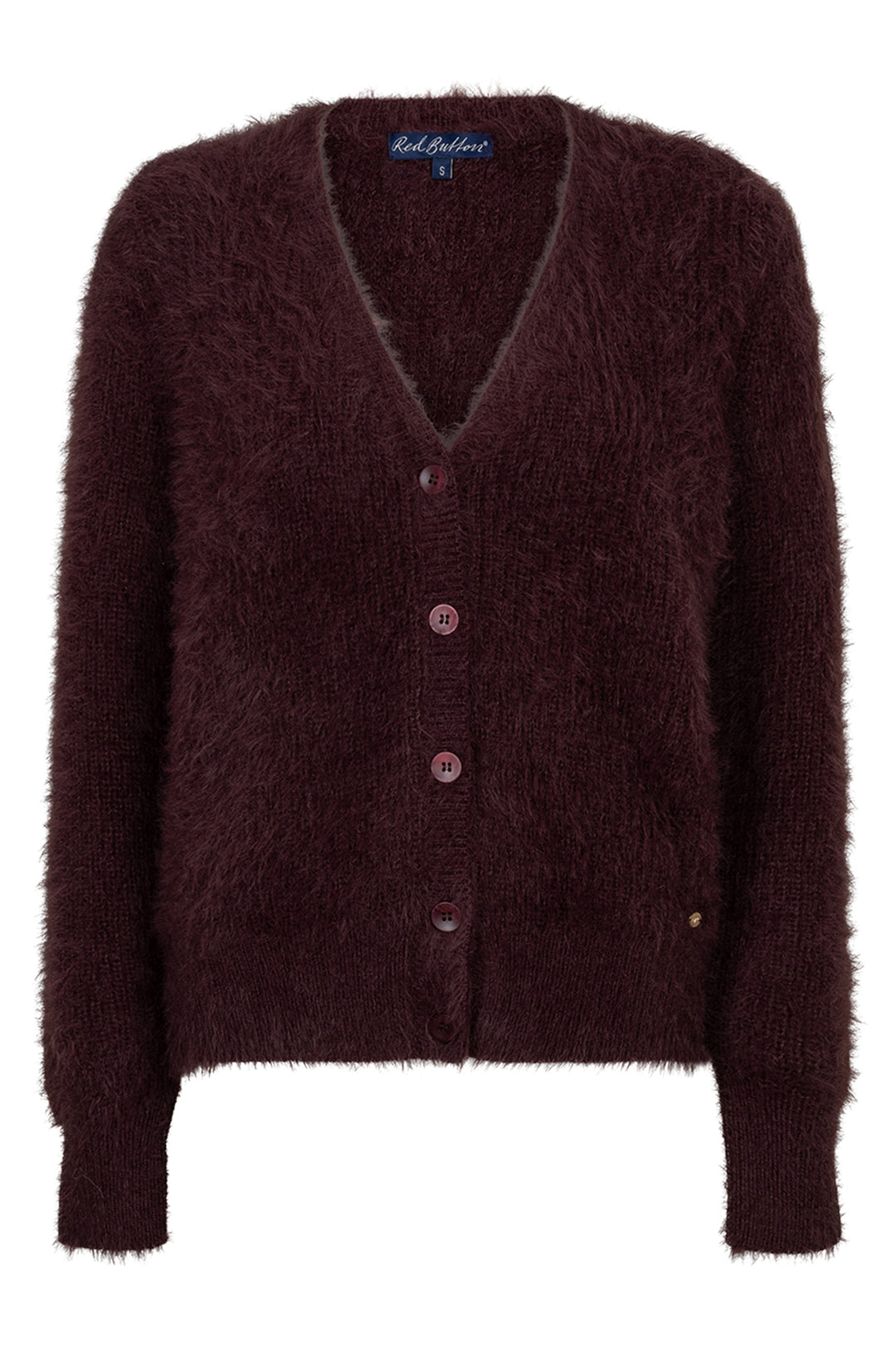 Red Button Fuzzy burgundy cardigan at Olivia Grace Fashion