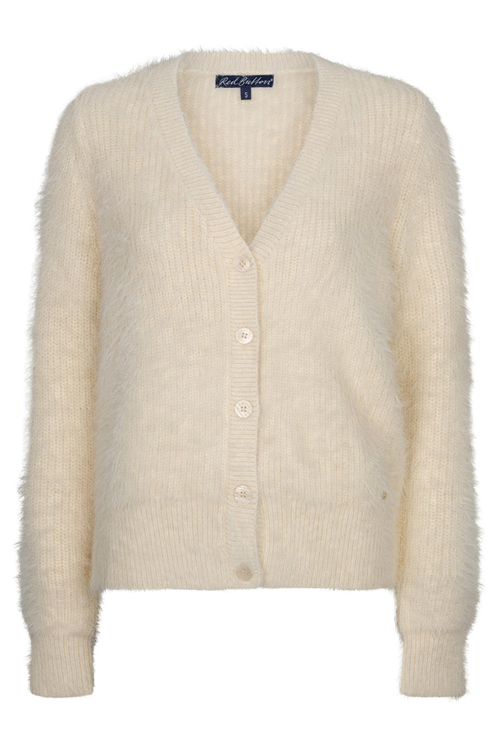 Red Button Fuzzy cream cardigan at Olivia Grace Fashion
