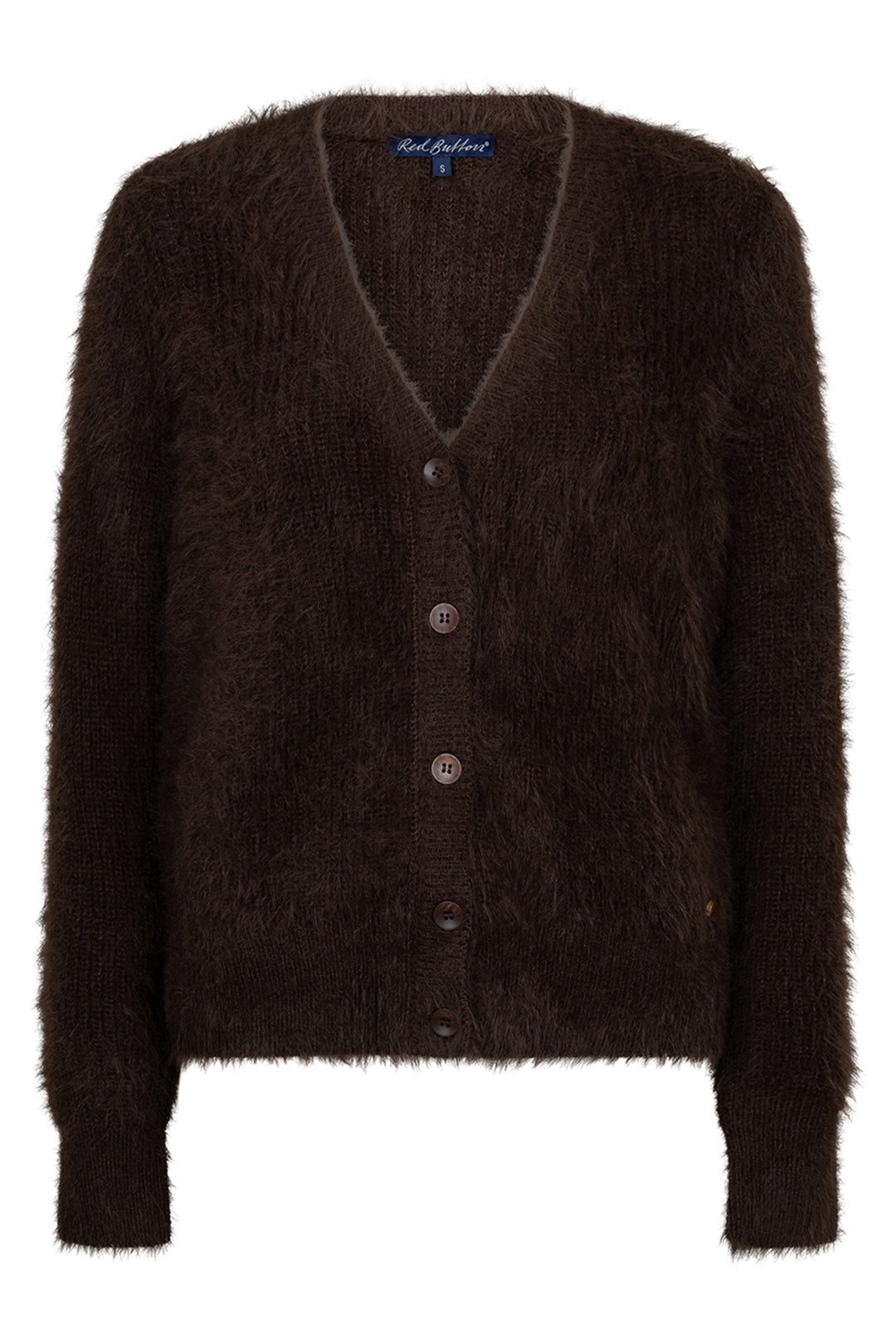 Red Button Fuzzy espresso brown cardigan at Olivia Grace Fashion