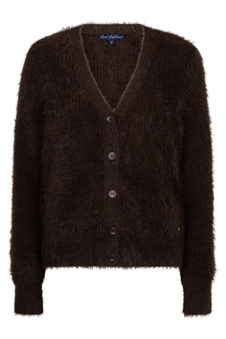 Red Button Fuzzy espresso brown cardigan at Olivia Grace Fashion