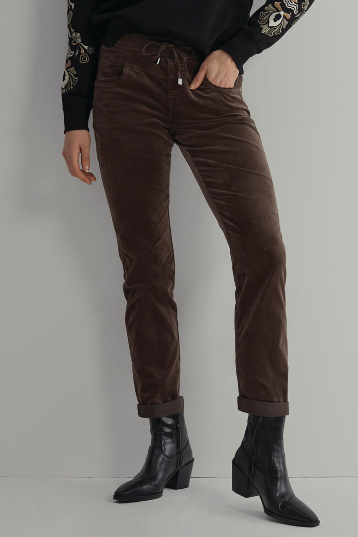 Red Button SRB4052 Tessy Espresso Brown Velvet Pull-On Trousers - Olivia Grace Fashion