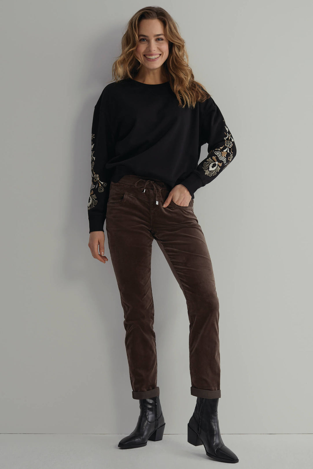 Red Button SRB4052 Tessy Espresso Brown Velvet Pull-On Trousers - Olivia Grace Fashion