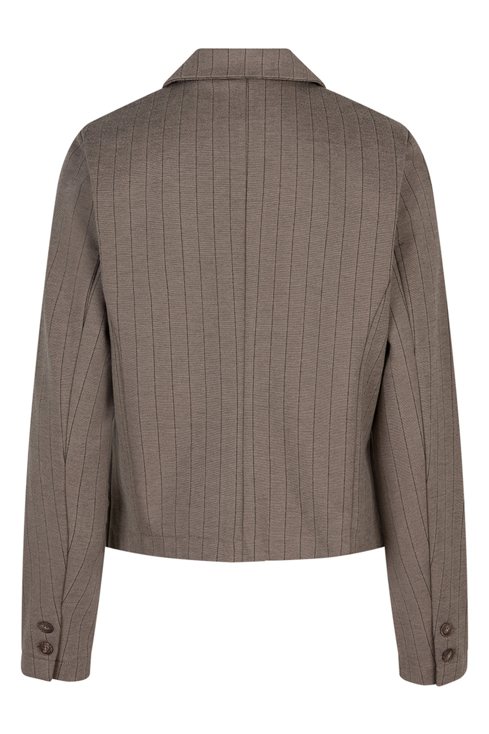 Brown pinstripe blazer on a white background